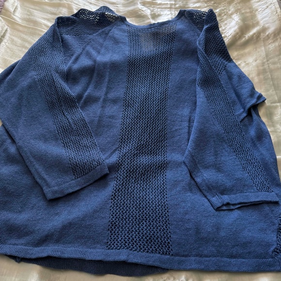 CARDIGAN, OPEN FRONT, LINEN BLEND, DUTCH BLUE, SZ 4X, OPEN LATTICE ACCENTS - Picture 3 of 9